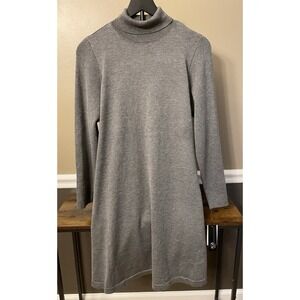 AGB Women's Dress Turtleneck Long Sleeve Heather Grey Size Large Knit A-Line NWT
